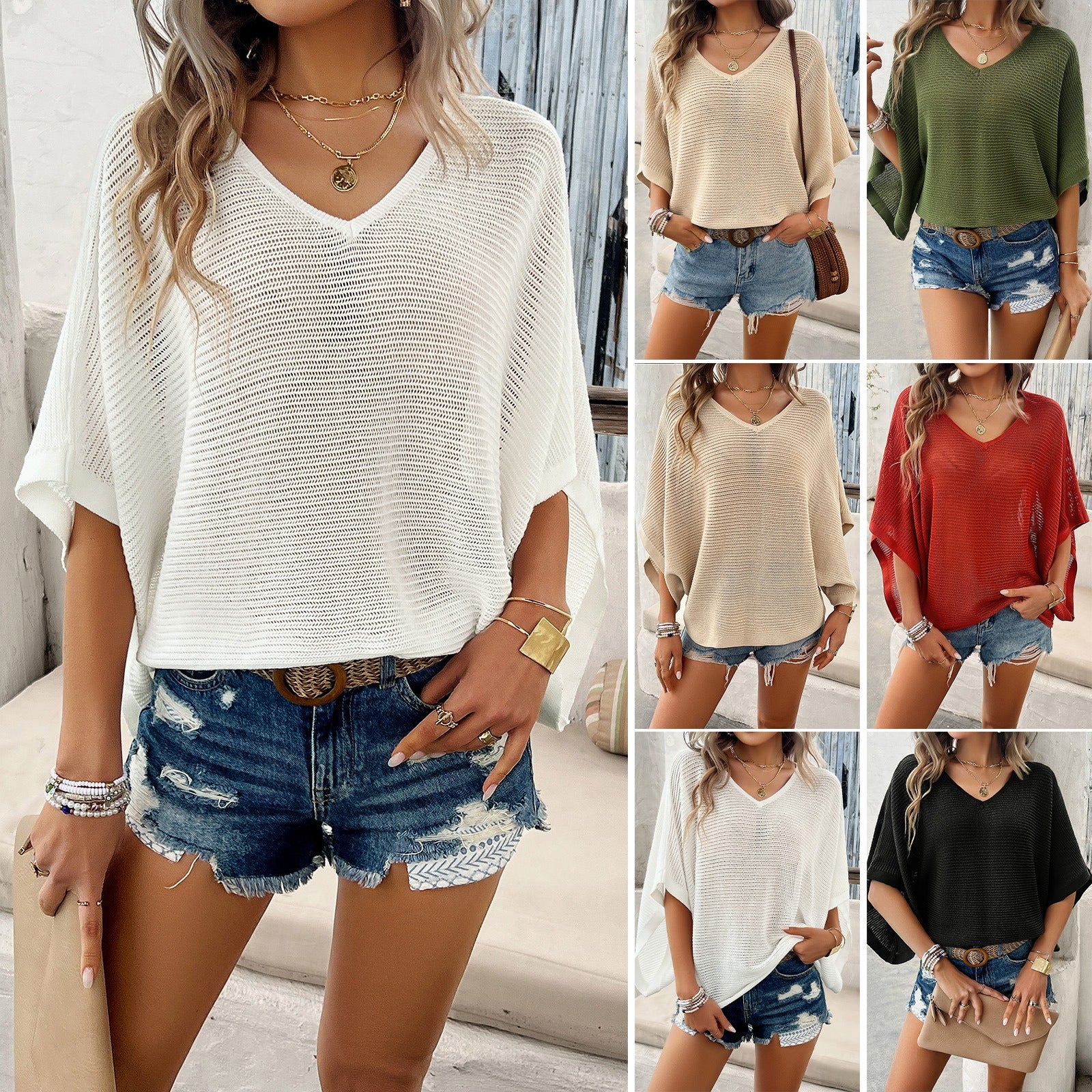 Women's casual loose hollow flowy shirt