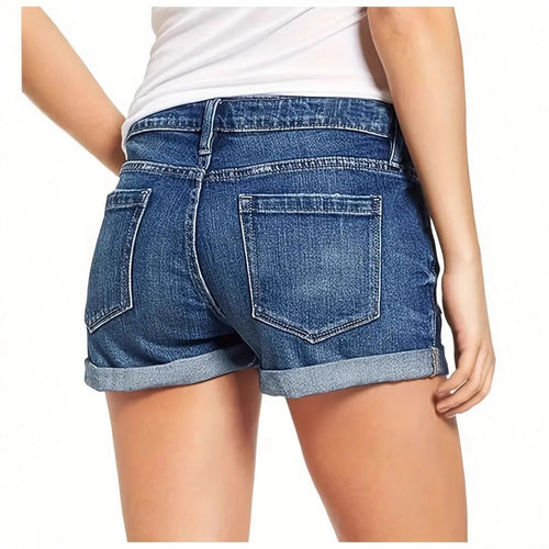 Elastic Denim Fringe Shorts